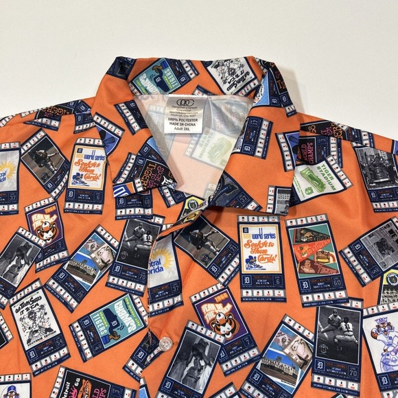 Detroit Tigers Shirt Adult 2XL XXL Orange Ticket AOP Button Up MLB Baseball Men - Picture 5 of 11